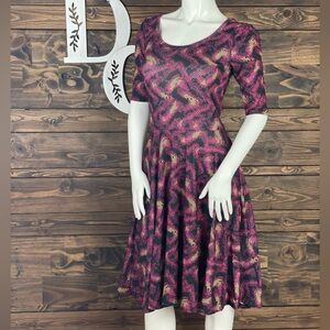 LuLaRoe Multicolored Geometric Polka Dot Pattern MIDI Skater Dress Fit and Flare